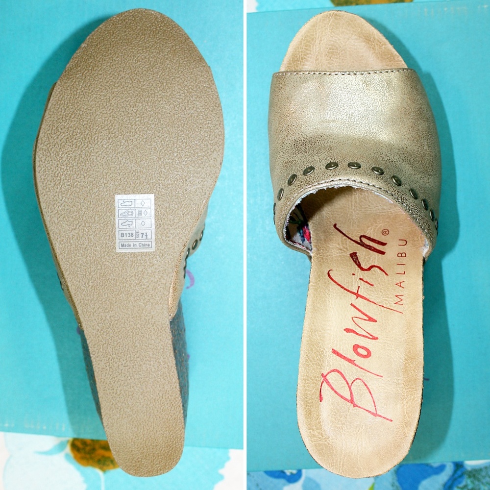 Studded Metallic Vegan Leather Wedge Sandal NIB - Picture 4 of 8